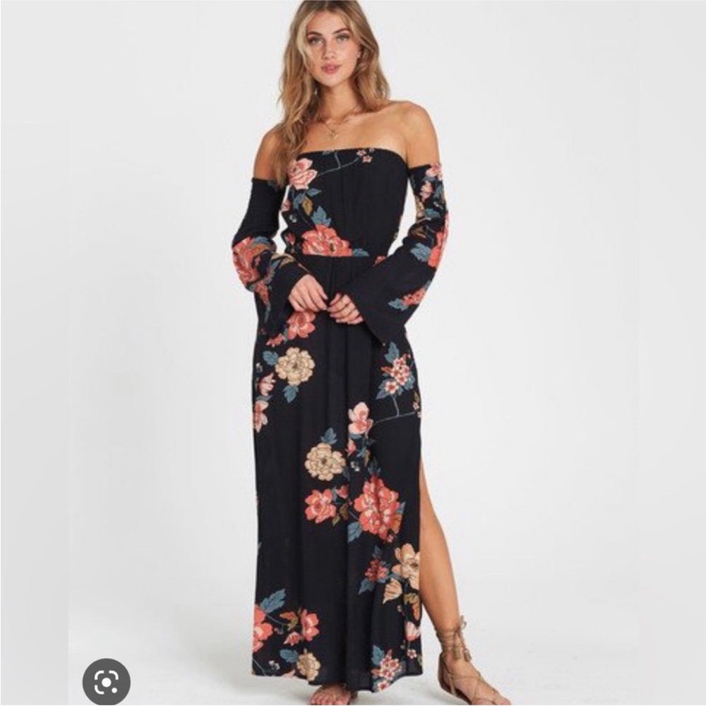 Billabong Black Floral Long Sleeve Dress